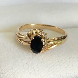 14K Gold Sapphire & Diamond Ring Size 6 1/4 Vintage